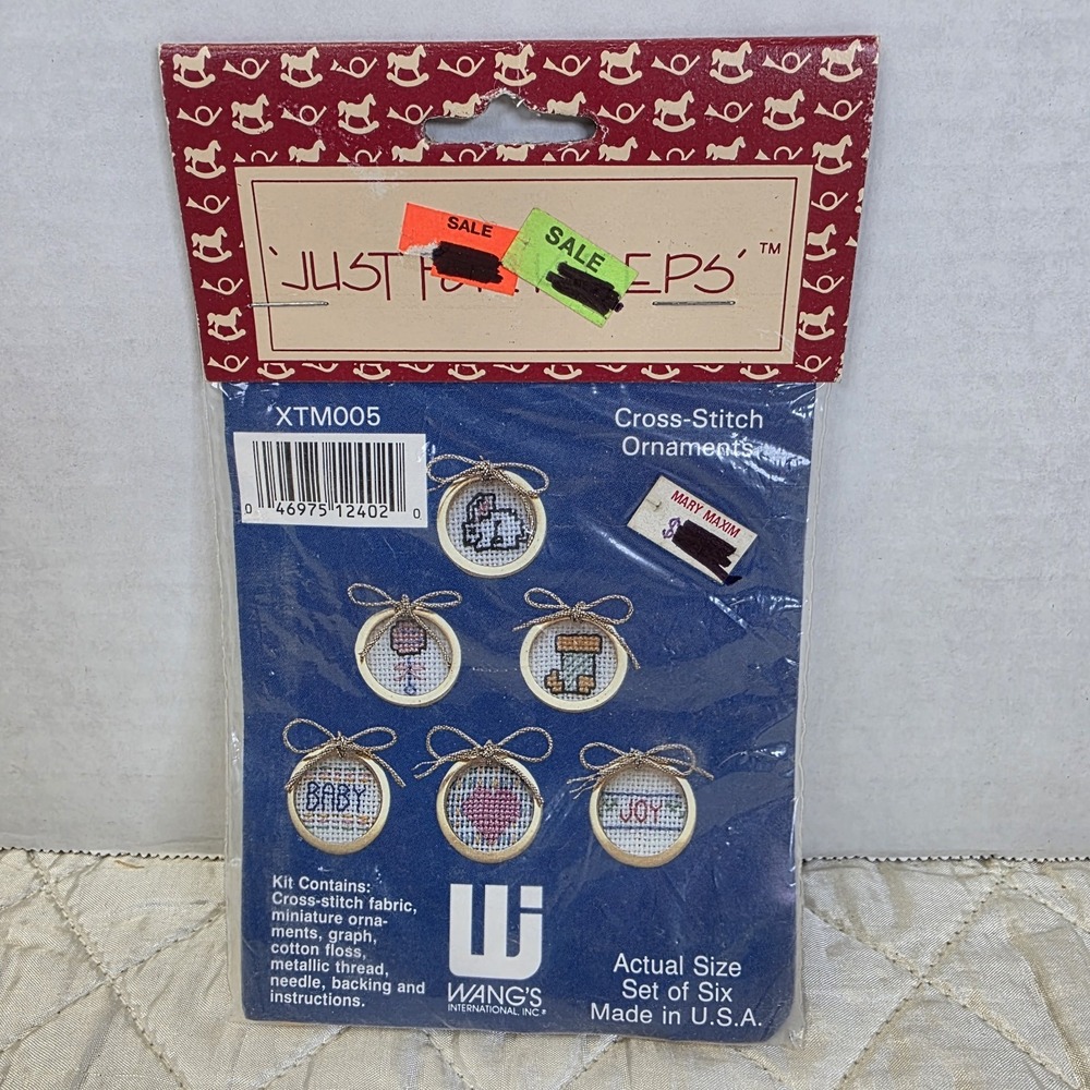 New Wang's Cross Stitch Ornament Kit – "Just for Keeps" XTM005 – Set of 6 USA